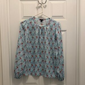 Ann Taylor Floral Blouse - Light Blue and Red